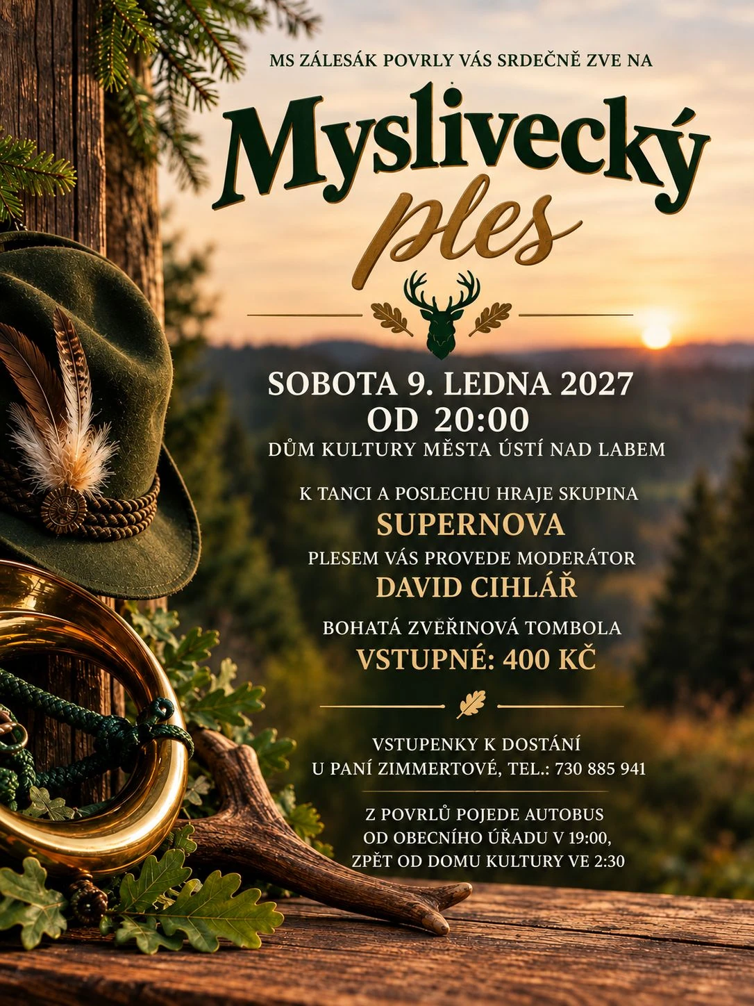 Plakát: Myslivecký ples Zálesák Povrly