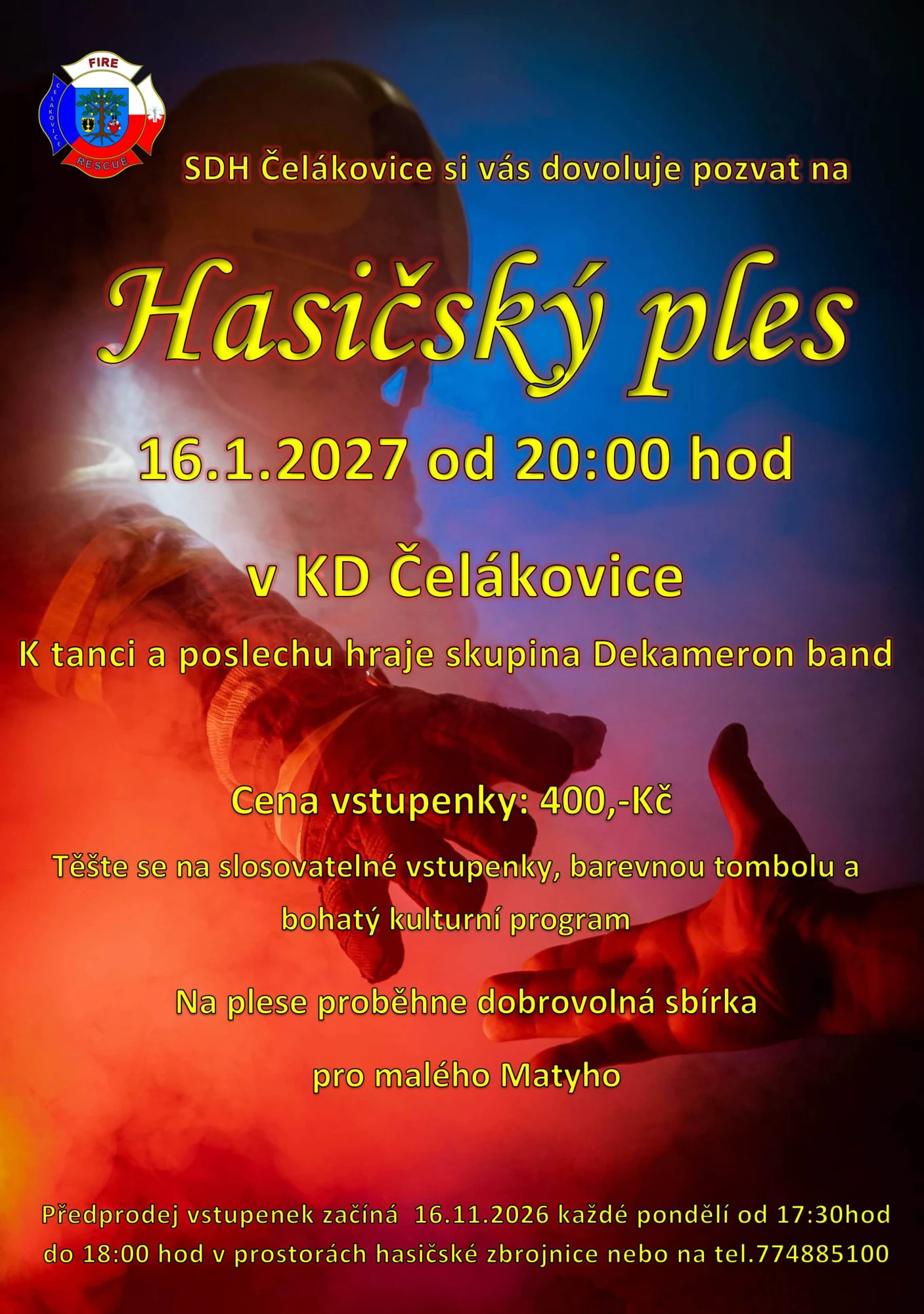 Plakát: Ples hasičů Čelákovice
