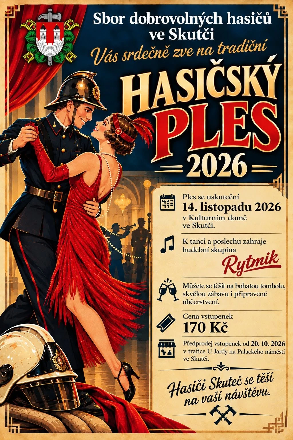 Plakát: Hasičský ples - SDH Skuteč