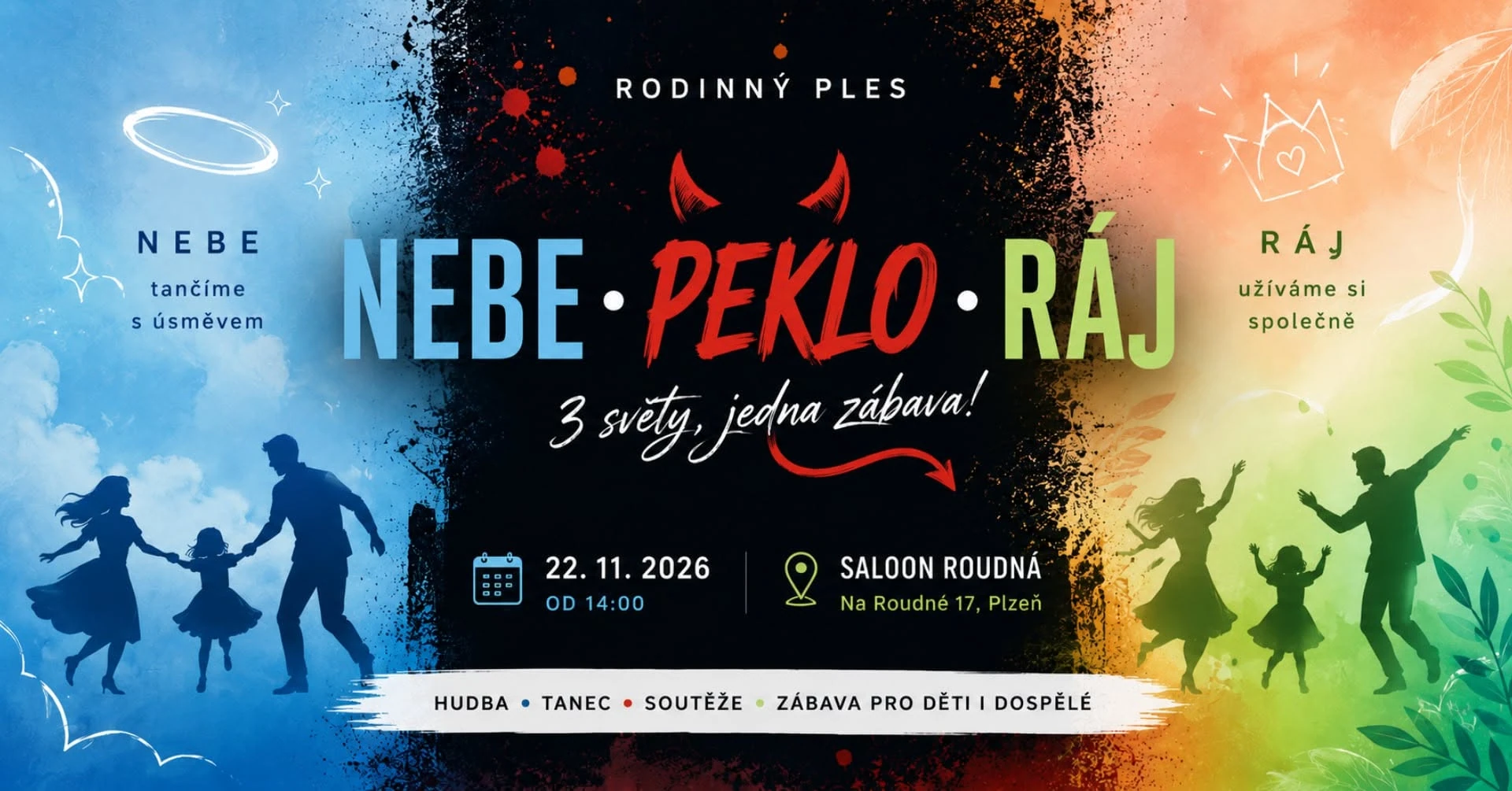 Plakát: 9. Rodinný ples - na téma Nebe Peklo Ráj