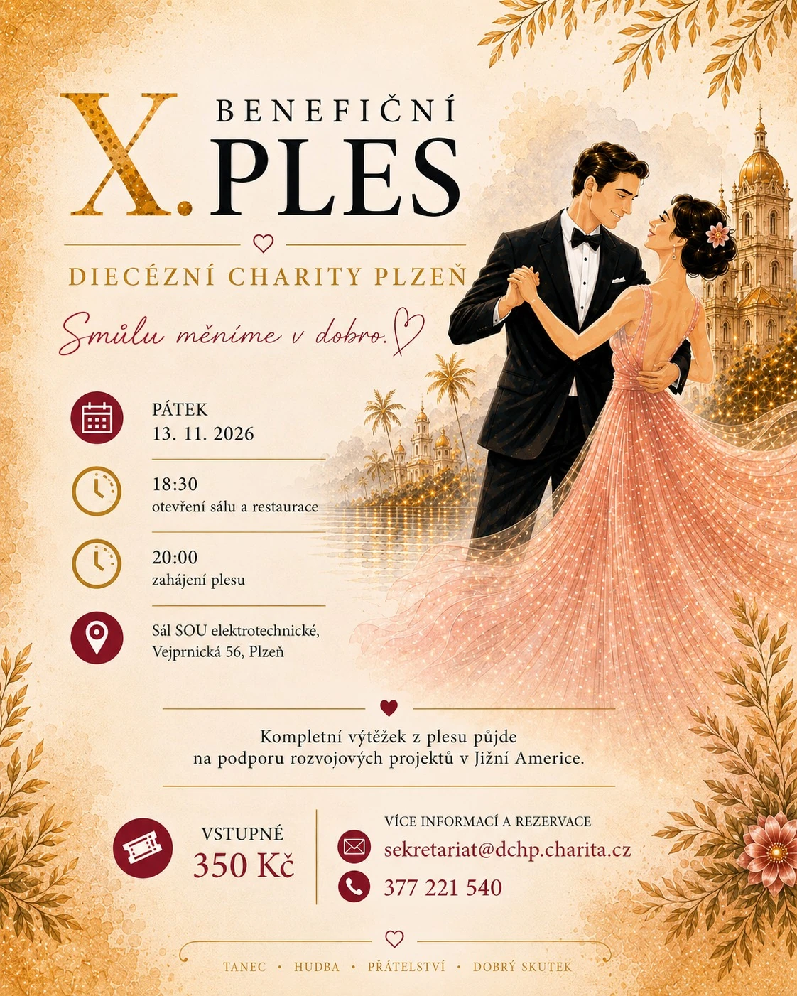 Plakát: X. Benefiční ples Diecézní charity Plzeň