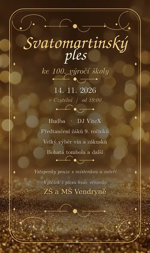 Plakát: Svatomartinský ples ke 100. výročí školy