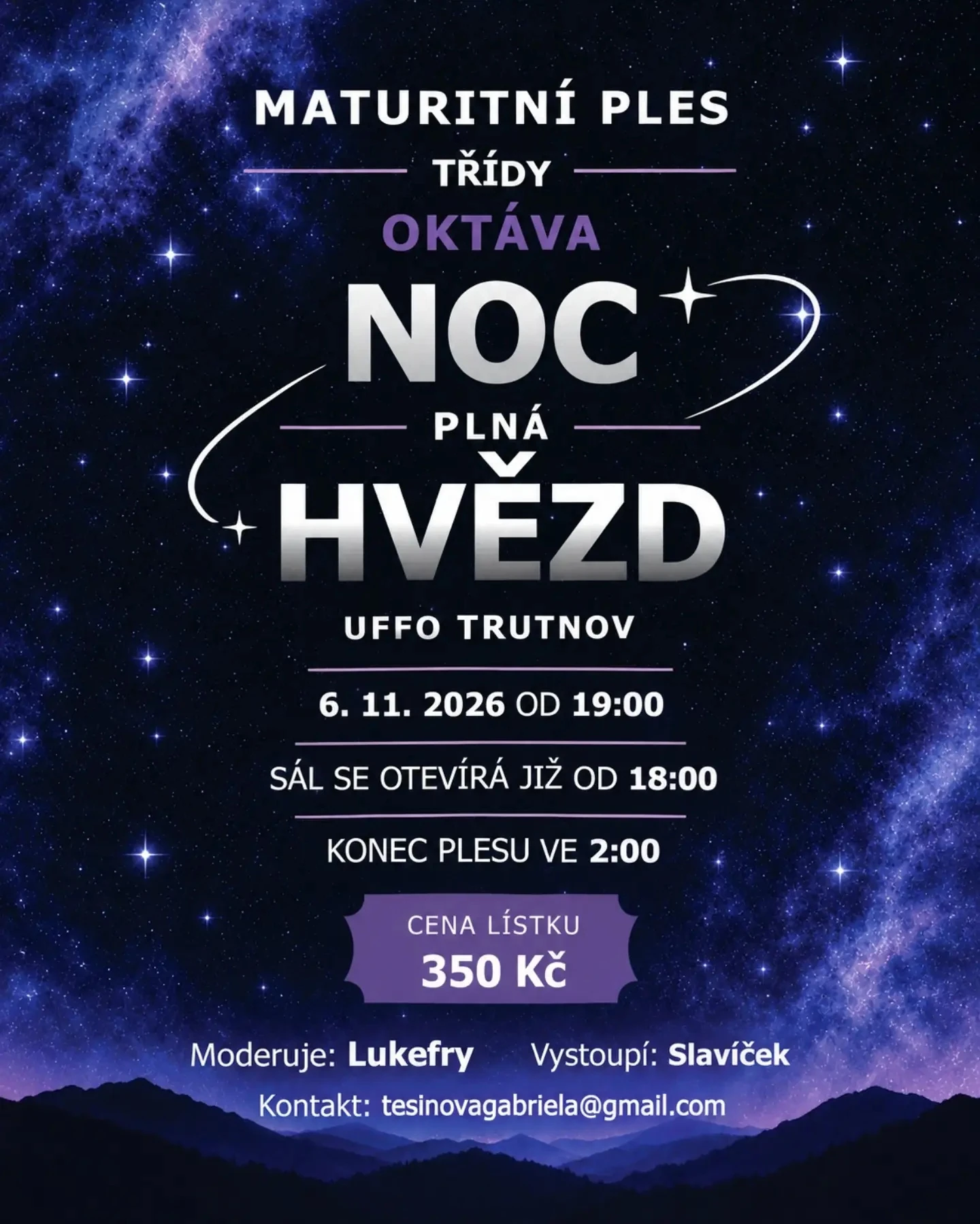 Plakát: Maturitní ples – Noc plná hvězd (Gymnázium Trutnov, oktáva)