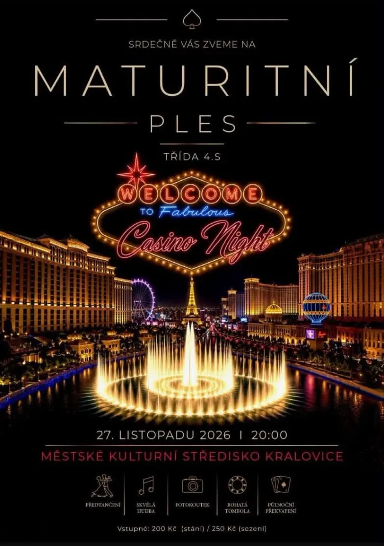 Plakát: Maturitní ples 4.S – Casino Night