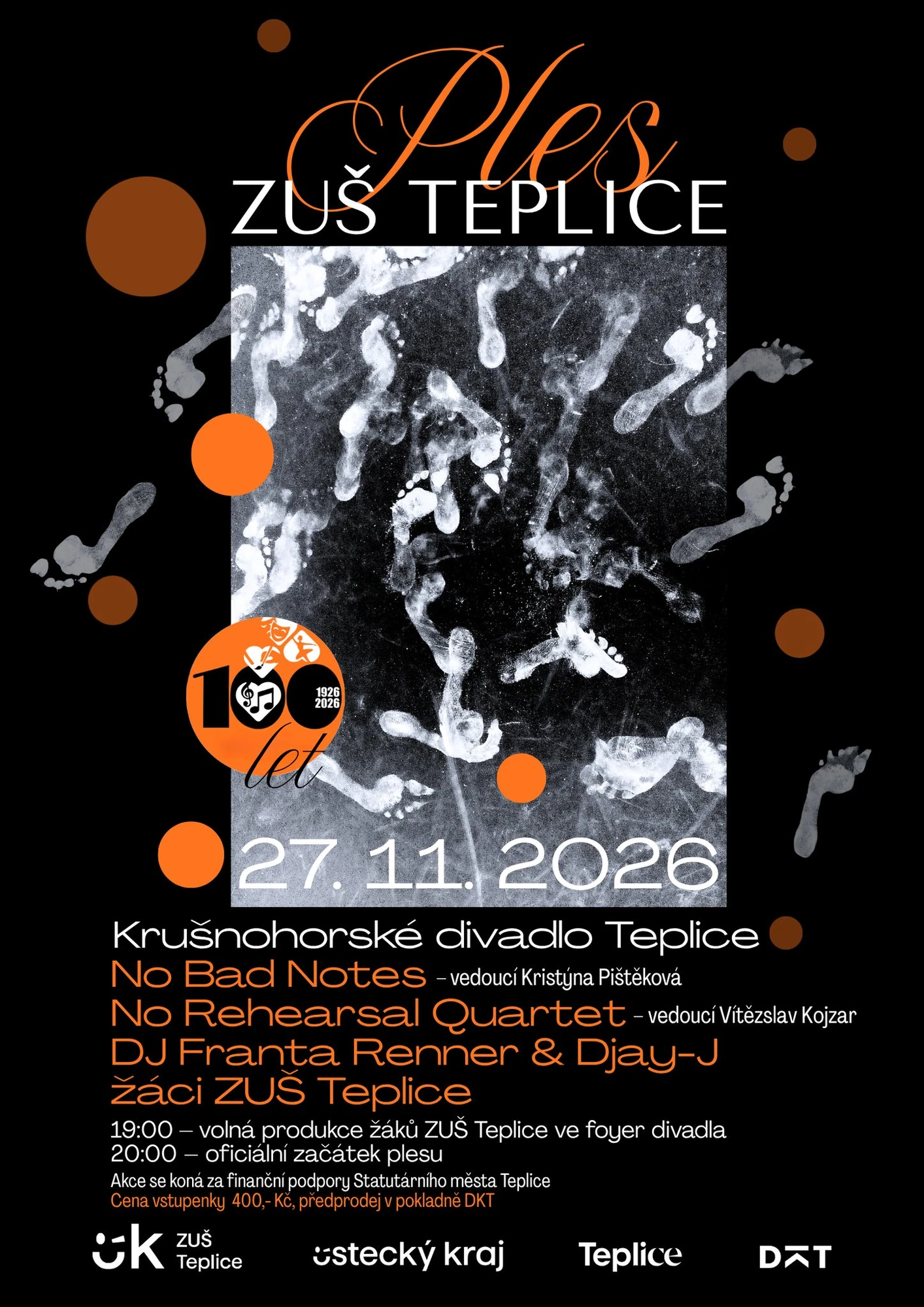 Plakát: Ples ZUŠ Teplice 100 let (1926-2026)