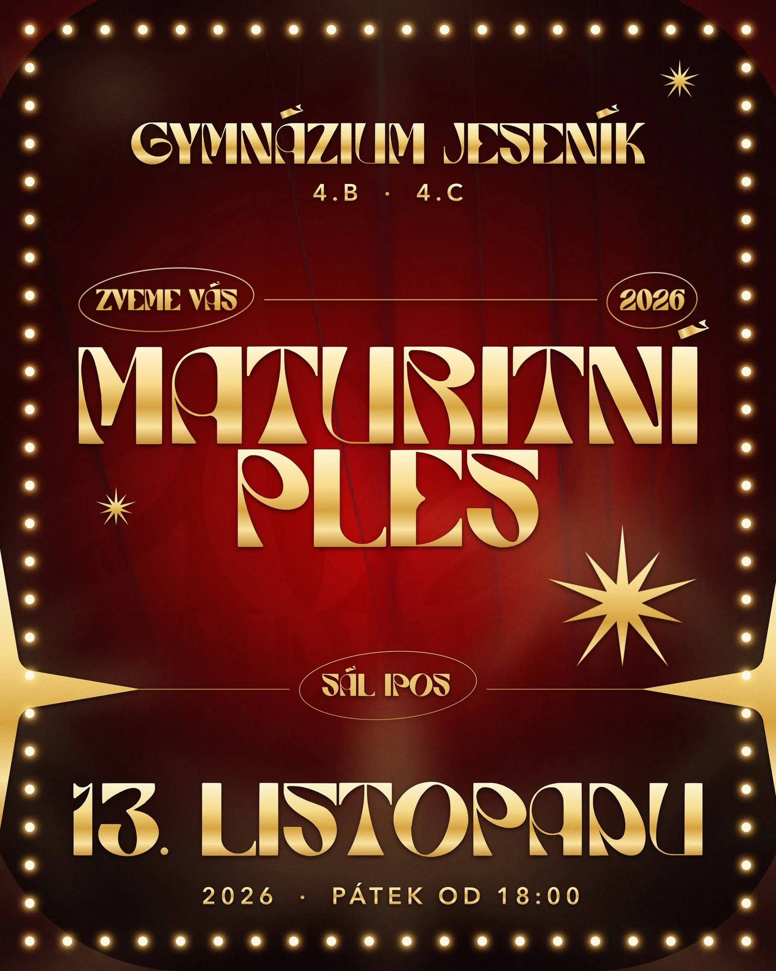Plakát: Maturitní ples 4.B a 4.C Gymnázia Jeseník