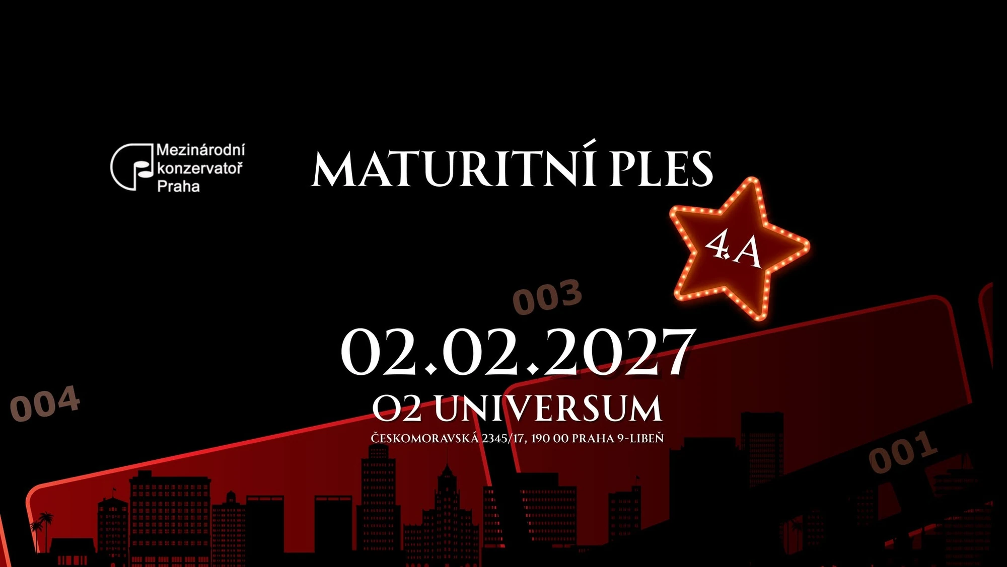Plakát: Maturitní ples 4.A Mezinárodní konzervatoře Praha